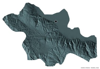 Makedonya 'nın başkenti Strumitsa' nın beyaz arka planda izole edilmiş hali. Renkli yükseklik haritası. 3B görüntüleme