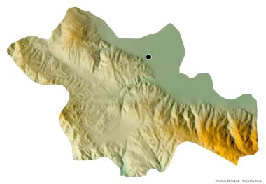 Makedonya 'nın başkenti Strumitsa' nın beyaz arka planda izole edilmiş hali. Topografik yardım haritası. 3B görüntüleme