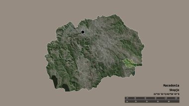 Makedonya 'nın sermayesi, ana bölgesel bölünmesi ve bölünmüş Strumitsa alanıyla deforme edilmiş şekli. Etiketler. Uydu görüntüleri. 3B görüntüleme