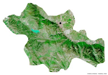 Makedonya 'nın başkenti Strumitsa' nın beyaz arka planda izole edilmiş hali. Uydu görüntüleri. 3B görüntüleme