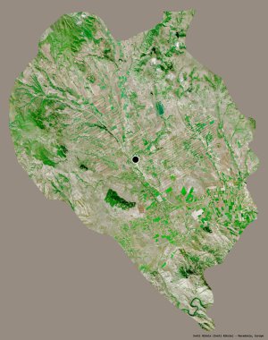 Makedonya Belediyesi Sveti Nikole 'un şekli, sermayesi sağlam bir renk arka planına izole edilmiş. Uydu görüntüleri. 3B görüntüleme