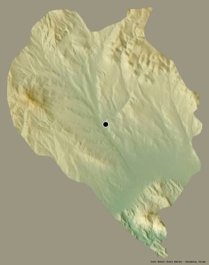 Makedonya Belediyesi Sveti Nikole 'un şekli, sermayesi sağlam bir renk arka planına izole edilmiş. Topografik yardım haritası. 3B görüntüleme