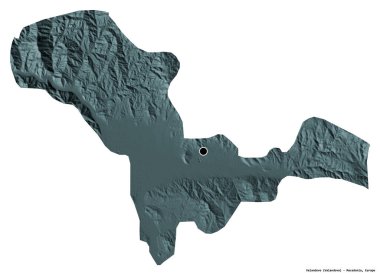 Makedonya 'nın başkenti Valandovo' nun beyaz arka planda izole edilmiş şekli. Renkli yükseklik haritası. 3B görüntüleme
