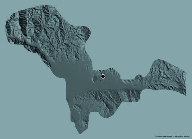 Makedonya Belediyesi Valandovo 'nun başkenti sağlam bir renk zeminine sahip. Renkli yükseklik haritası. 3B görüntüleme