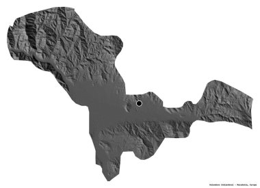 Makedonya 'nın başkenti Valandovo' nun beyaz arka planda izole edilmiş şekli. Çift seviyeli yükseklik haritası. 3B görüntüleme