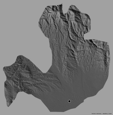 Makedonya 'nın Vasilevo belediyesi, başkenti katı renk arka planına izole edilmiş durumda. Çift seviyeli yükseklik haritası. 3B görüntüleme
