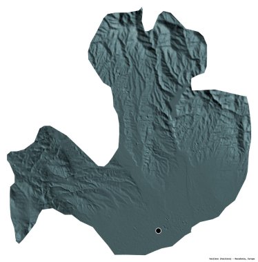 Makedonya 'nın Vasilevo belediyesi, başkenti beyaz arka planda izole edilmiş durumda. Renkli yükseklik haritası. 3B görüntüleme
