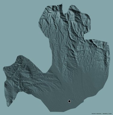 Makedonya 'nın Vasilevo belediyesi, başkenti katı renk arka planına izole edilmiş durumda. Renkli yükseklik haritası. 3B görüntüleme