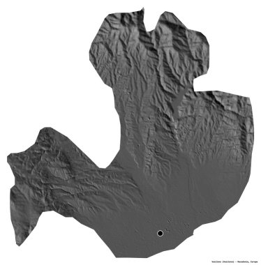 Makedonya 'nın Vasilevo belediyesi, başkenti beyaz arka planda izole edilmiş durumda. Çift seviyeli yükseklik haritası. 3B görüntüleme