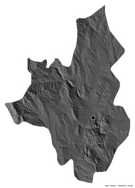 Makedonya 'nın başkenti beyaz arka planda izole edilmiş Veles belediyesi. Çift seviyeli yükseklik haritası. 3B görüntüleme