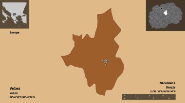 Veles Şekli, Makedonya Belediyesi ve başkenti. Uzaklık ölçeği, ön gösterimler ve etiketler. Düzenli desenli dokuların bileşimi. 3B görüntüleme