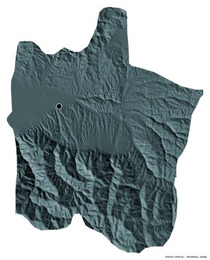 Makedonya 'nın Vinitsa belediyesi, başkenti beyaz arka planda izole edilmiş durumda. Renkli yükseklik haritası. 3B görüntüleme
