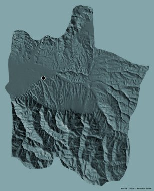 Makedonya 'nın Vinitsa belediyesi, başkenti katı renk arka planına izole edilmiş durumda. Renkli yükseklik haritası. 3B görüntüleme