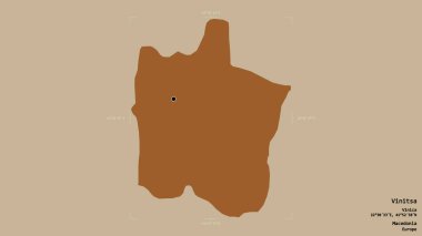 Makedonya Belediyesi Vinitsa bölgesi, jeoreferatlı bir sınır kutusunda sağlam bir zemin üzerinde izole edilmiş durumda. Etiketler. Desenli dokuların bileşimi. 3B görüntüleme