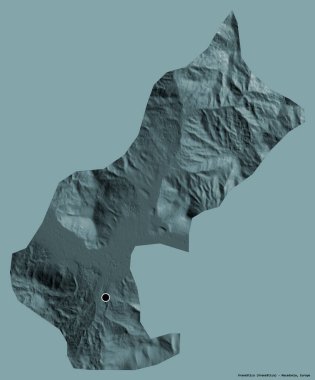 Makedonya Belediyesi Vranestica 'nın şekli, sermayesi katı renk arka planında izole edilmiş. Renkli yükseklik haritası. 3B görüntüleme