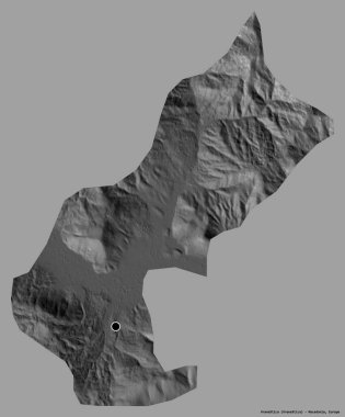 Makedonya Belediyesi Vranestica 'nın şekli, sermayesi katı renk arka planında izole edilmiş. Çift seviyeli yükseklik haritası. 3B görüntüleme
