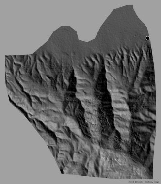 Makedonya 'nın Zrnovci belediyesi, başkenti katı renk arka planına izole edilmiş durumda. Çift seviyeli yükseklik haritası. 3B görüntüleme