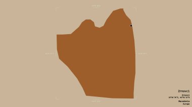 Makedonya Belediyesi 'nin Zrnovci bölgesi, jeoreferatlı bir sınır kutusunda sağlam bir zemin üzerinde izole edilmiş durumda. Etiketler. Desenli dokuların bileşimi. 3B görüntüleme