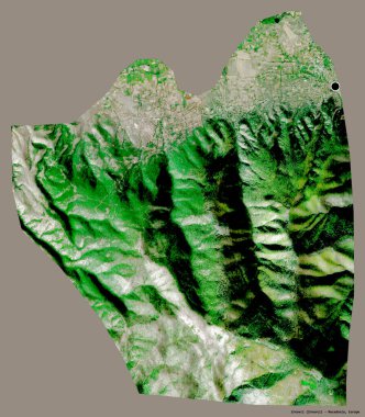 Makedonya 'nın Zrnovci belediyesi, başkenti katı renk arka planına izole edilmiş durumda. Uydu görüntüleri. 3B görüntüleme