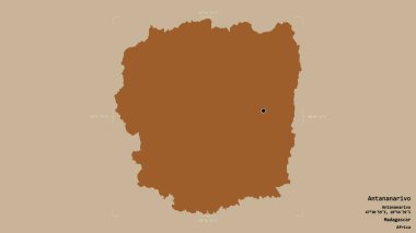 Antananarivo bölgesi, Madagaskar özerk vilayeti, jeoreferatlı bir sınır kutusunda katı bir arka planda izole edilmiştir. Etiketler. Desenli dokuların bileşimi. 3B görüntüleme
