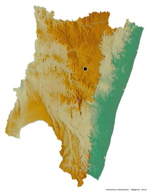 Madagaskar 'ın özerk eyaleti Fianarantsoa' nın beyaz arka planda bulunan başkenti. Topografik yardım haritası. 3B görüntüleme