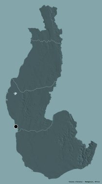 Madagaskar 'ın otonom eyaleti Toliary' nin şekli, başkenti katı bir renk arkaplanı ile izole edilmiştir. Renkli yükseklik haritası. 3B görüntüleme