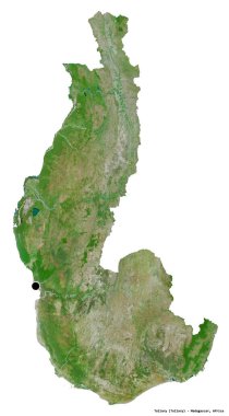 Madagaskar 'ın özerk eyaleti Toliary' nin beyaz arka planda bulunan başkenti. Uydu görüntüleri. 3B görüntüleme