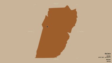 Balaka bölgesi, Malawi bölgesi, katı bir arka planda izole edilmiş bir sınır kutusunda. Etiketler. Desenli dokuların bileşimi. 3B görüntüleme