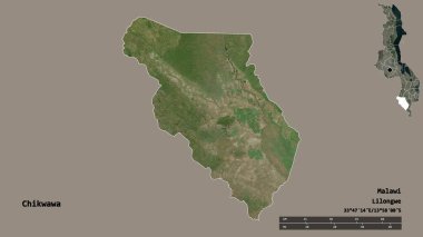 Malawi 'nin Chikwawa ilçesi, başkenti katı bir zemin ile izole edilmiştir. Uzaklık ölçeği, bölge önizlemesi ve etiketleri. Uydu görüntüleri. 3B görüntüleme