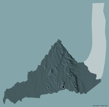 Malawi 'nin Dedza ilçesi, başkenti katı renk arkaplanı ile izole edilmiştir. Renkli yükseklik haritası. 3B görüntüleme