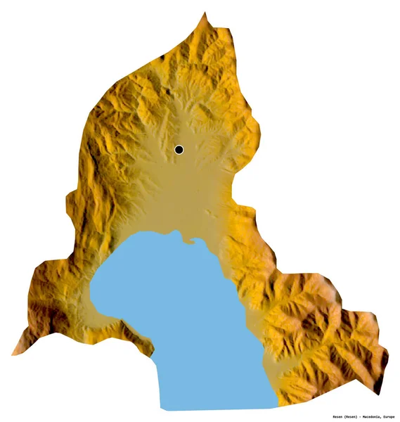 マケドニアの自治体であるResenの形で 首都は白い背景に孤立しています 地形図 3Dレンダリング — ストック写真