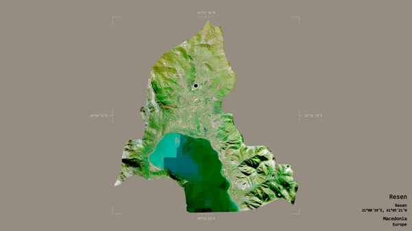 马其顿市Resen地区 以坚实的背景隔离在一个地理参考方块中 卫星图像 3D渲染 — 图库照片