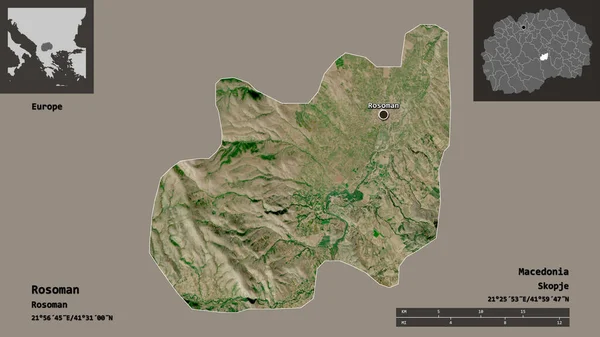 Form Rosoman Makedoniens Kommun Och Dess Huvudstad Avståndsskala Förhandsvisningar Och — Stockfoto