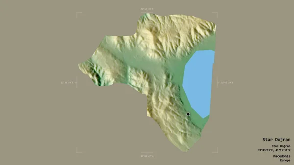 马其顿市的Star Dojran地区 在一个地理参照框的坚实背景上被隔离 地形浮雕图 3D渲染 — 图库照片