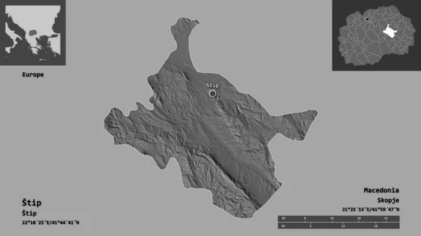 Forme Stip Municipalité Macédoine Capitale Échelle Distance Aperçus Étiquettes Carte — Photo