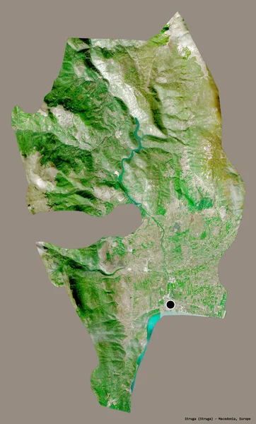 斯特鲁加的形状 马其顿市 其首都隔离在一个坚实的色彩背景 卫星图像 3D渲染 — 图库照片