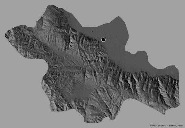 马其顿市Strumitsa的形状 其首都以纯色背景隔离 Bilevel高程图 3D渲染 — 图库照片