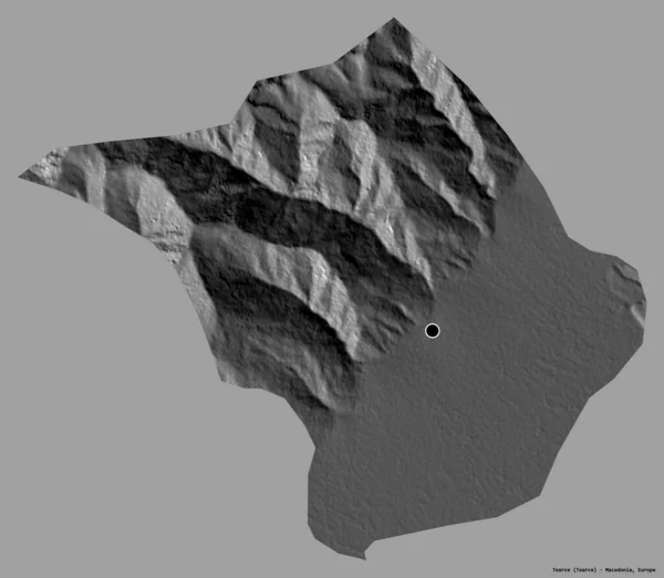 马其顿市Tearce的形状 其首都以纯色背景隔离 Bilevel高程图 3D渲染 — 图库照片