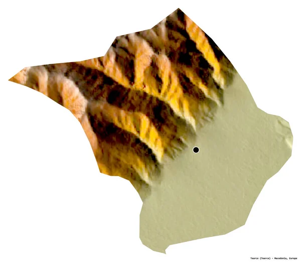 马其顿市Tearce的形状 其首都被白色背景隔离 地形浮雕图 3D渲染 — 图库照片