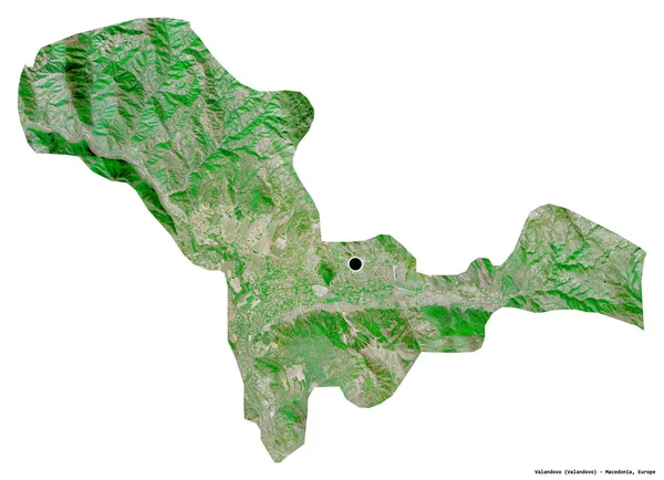 马其顿共和国瓦兰多沃市的形状 首府因白人背景而孤立 卫星图像 3D渲染 — 图库照片