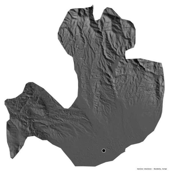 マケドニアの自治体であるヴァシーレヴォの形で その首都は白い背景に孤立している 標高マップ 3Dレンダリング — ストック写真