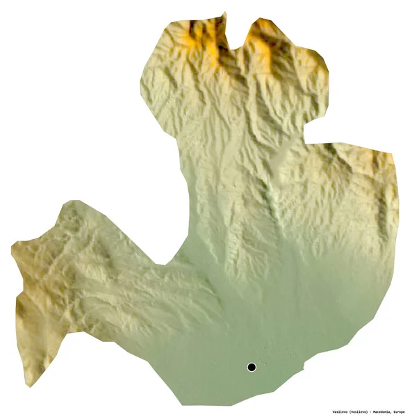 马其顿市Vasilevo的形状 其首都因白人背景而孤立 地形浮雕图 3D渲染 — 图库照片