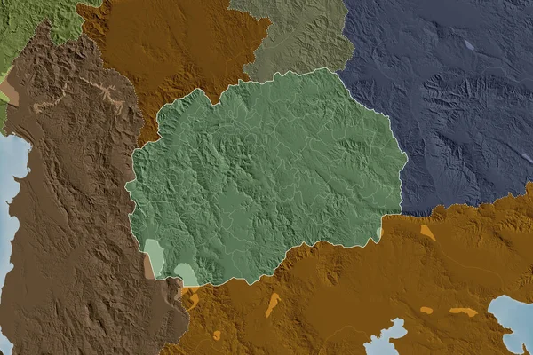 Rozšířená Oblast Makedonie Obrysem Země Mezinárodními Regionálními Hranicemi Barevná Mapa — Stock fotografie