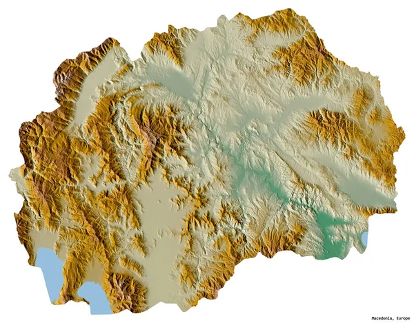 Σχήμα Της Μακεδονίας Την Πρωτεύουσά Της Απομονωμένη Λευκό Φόντο Τοπογραφικό — Φωτογραφία Αρχείου