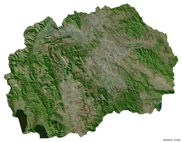 马其顿的形状 首都被白色背景隔离 卫星图像 3D渲染 — 图库照片