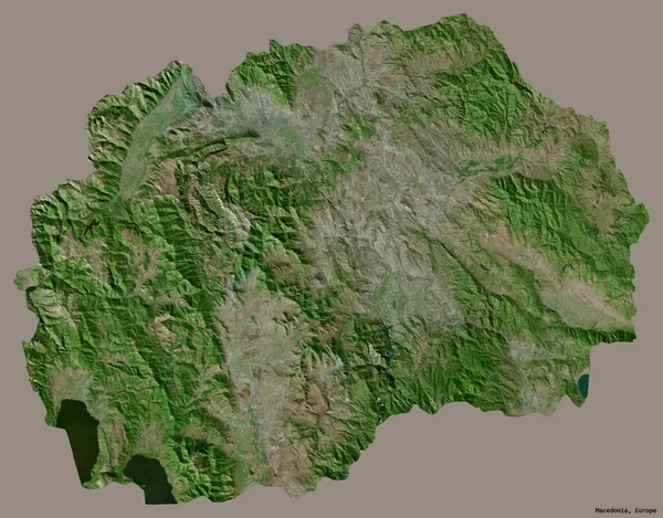 Form Makedonien Med Sin Huvudstad Isolerad Solid Färg Bakgrund Satellitbilder — Stockfoto