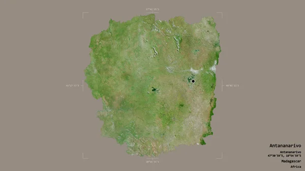 马达加斯加自治省塔那那利佛的一个地区 在一个地理参考方块中被隔离在坚实的背景下 卫星图像 3D渲染 — 图库照片