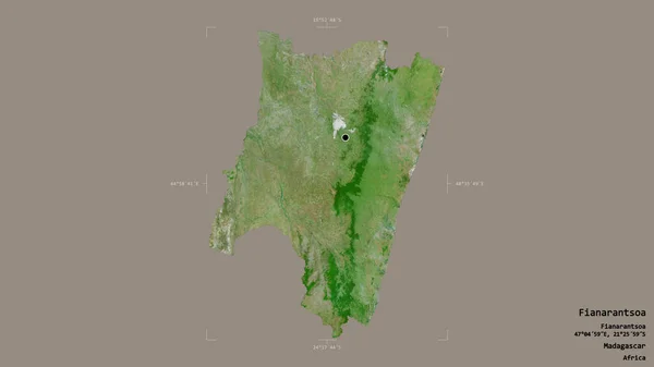 马达加斯加省Fianarantsoa地区 以坚实的背景隔离在一个地理参考方块中 卫星图像 3D渲染 — 图库照片