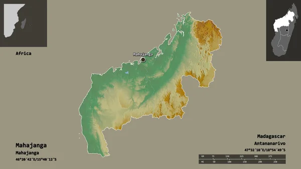 Kształt Mahajangi Autonomicznej Prowincji Madagaskaru Jej Stolicy Skala Odległości Zapowiedzi — Zdjęcie stockowe