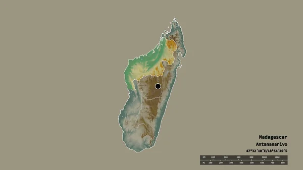 Forme Désaturée Madagascar Avec Capitale Principale Division Régionale Région Séparée — Photo